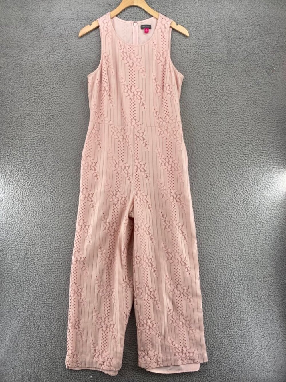 Vince Camuto Jumpsuit Womens 6 Pink Lace Overlay Floral Straight Leg Sleeveless